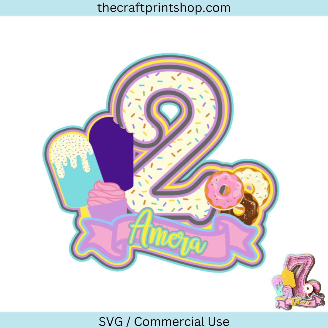 2nd Birthday, shaker cake topper, Happy Birthday cake topper, cake topper svg, ice cream cake topper, cupcake cake topper