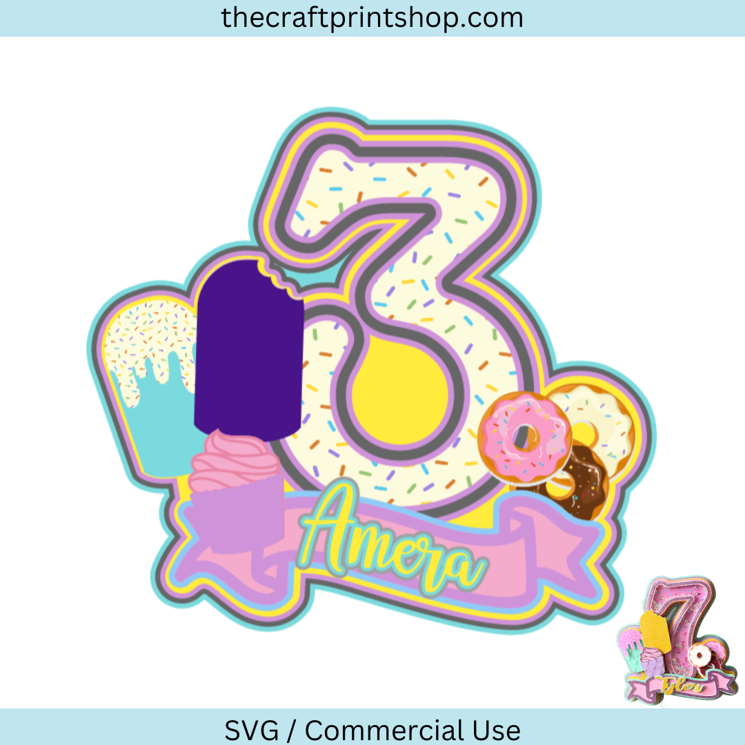 3rd Birthday, shaker cake topper, Happy Birthday cake topper, cake topper svg, ice cream cake topper, cupcake cake topper