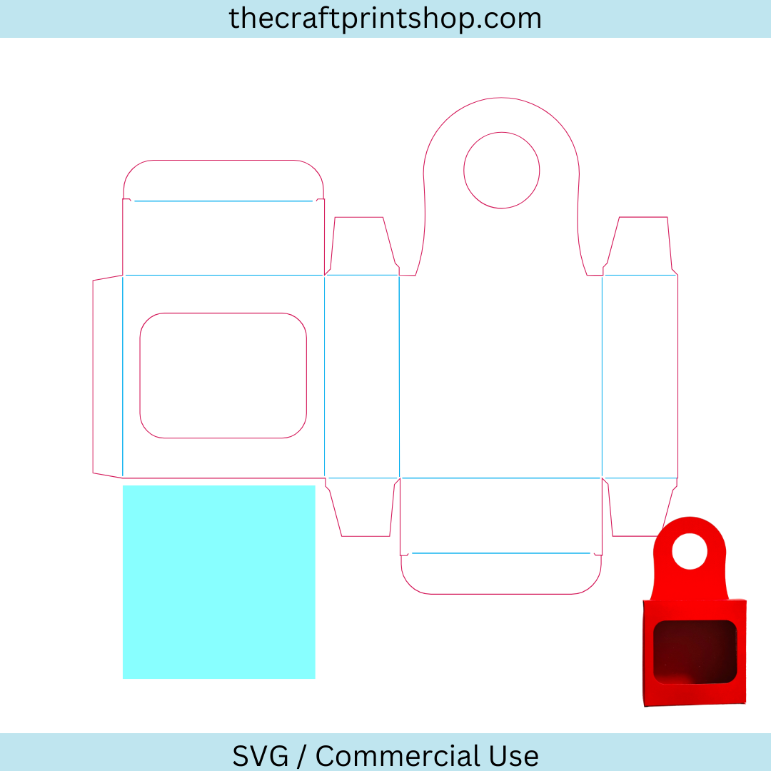 Square wine bottle hanging box tag with window svg file