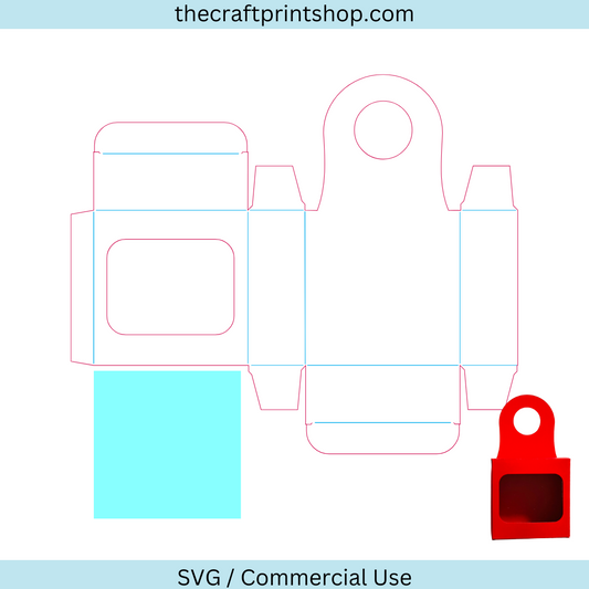 Square wine bottle hanging box tag with window svg file