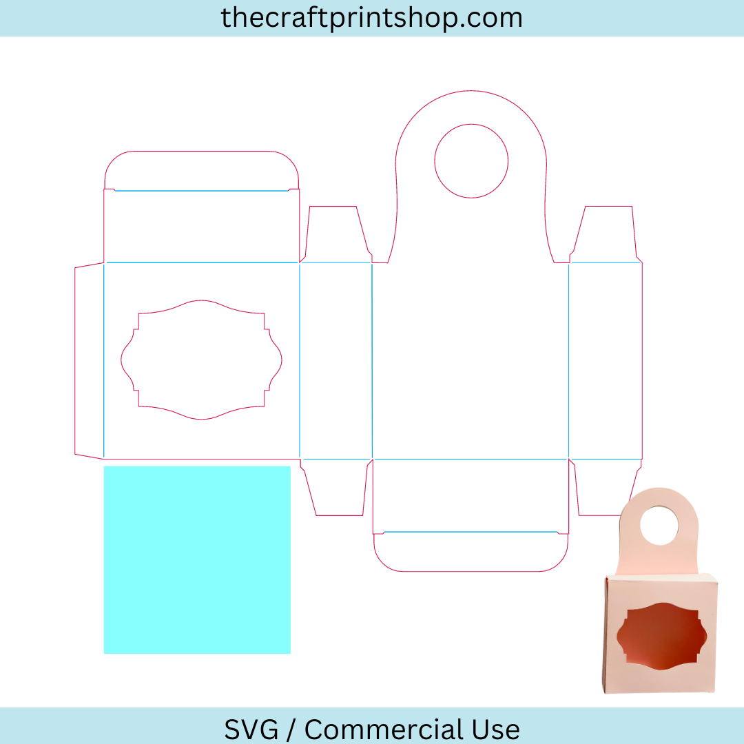 Square wine bottle hanging box tag with window svg file 2