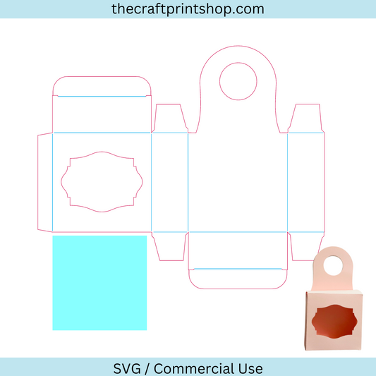 Square wine bottle hanging box tag with window svg file 2